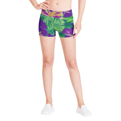 Blue Flag Iris on Green Women Sports Trunks - Luxtrini, LLC