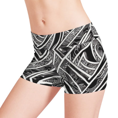 Black and White Polynesian Women Sports Trunks