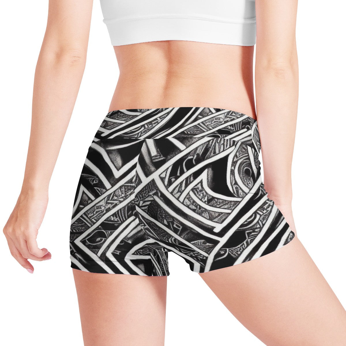 Black and White Polynesian Women Sports Trunks