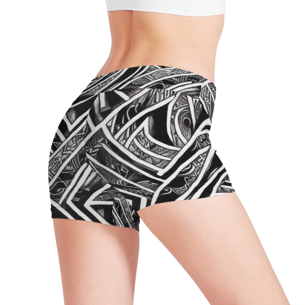 Black and White Polynesian Women Sports Trunks