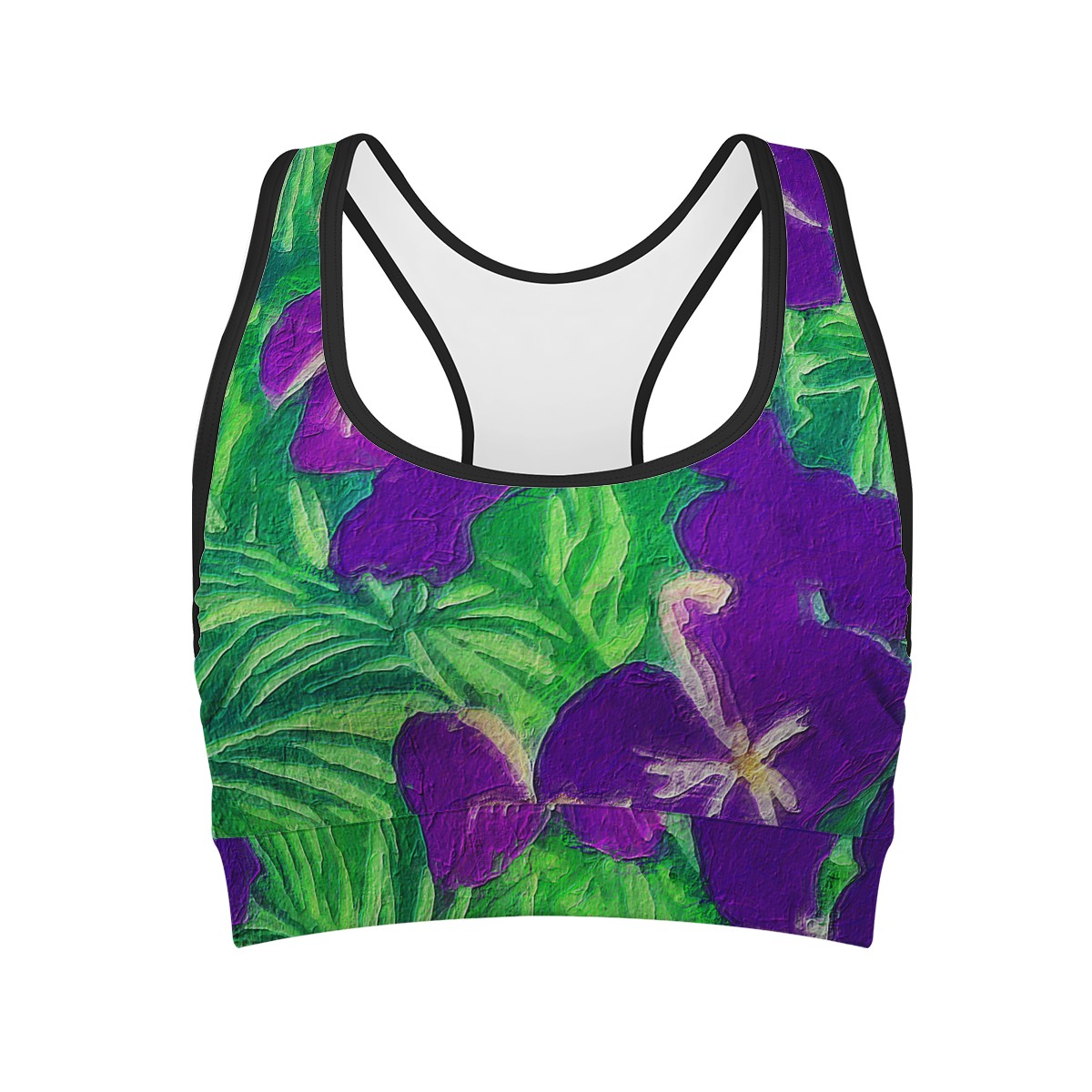 Blue Flag Iris on Green Women Sports Bras - Luxtrini, LLC