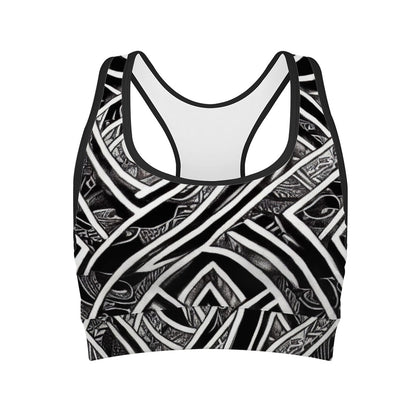 Black and White Polynesian Women Sports Bras