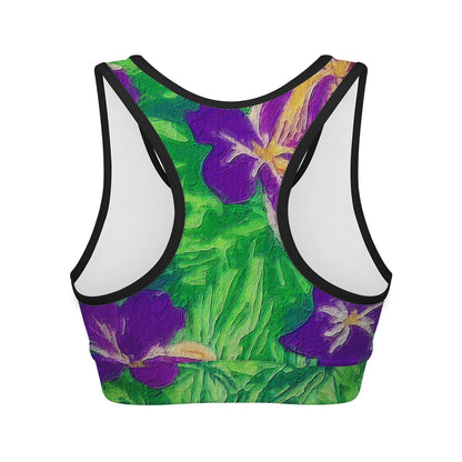 Blue Flag Iris on Green Women Sports Bras - Luxtrini, LLC