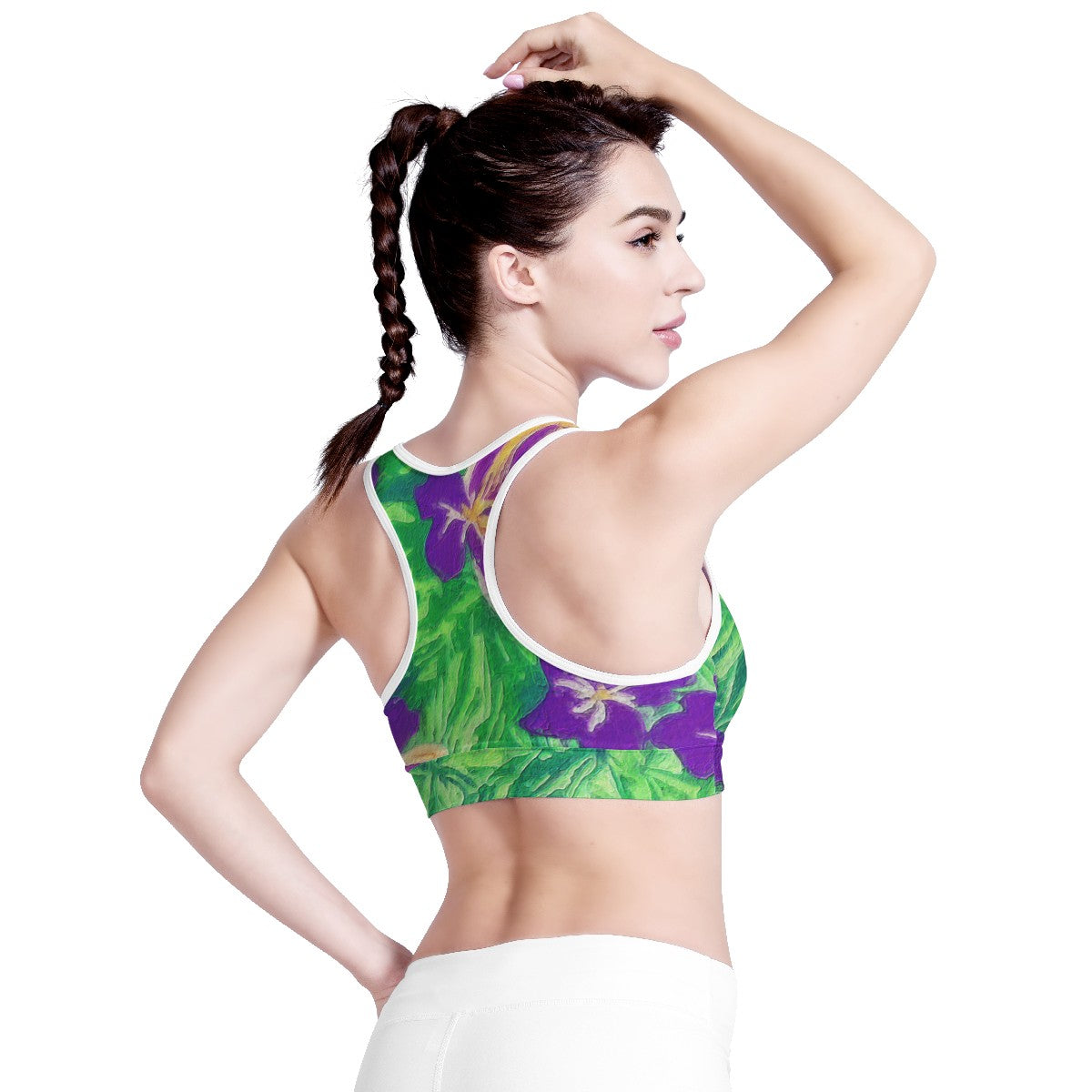 Blue Flag Iris on Green Women Sports Bras - Luxtrini, LLC