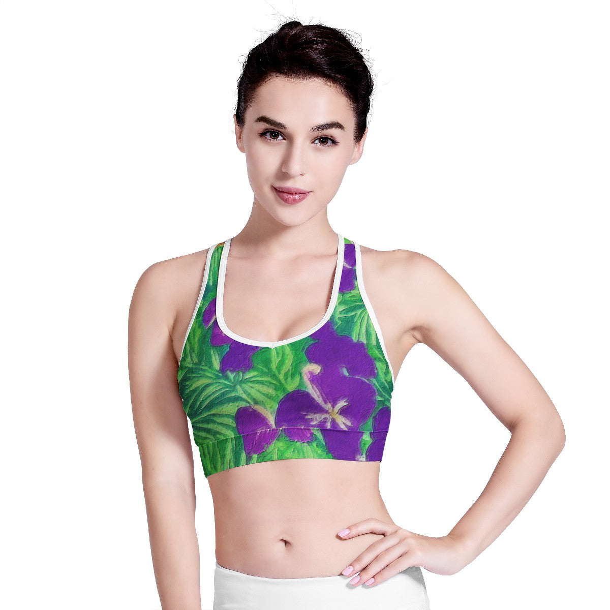 Blue Flag Iris on Green Women Sports Bras - Luxtrini, LLC