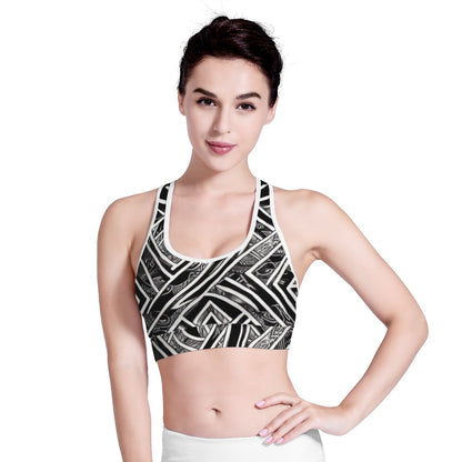 Black and White Polynesian Women Sports Bras