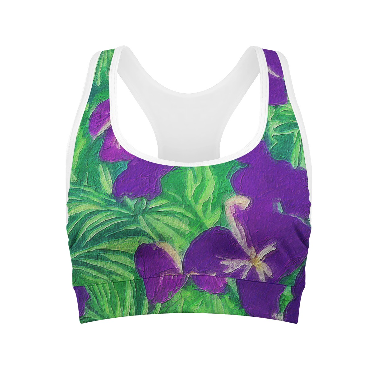 Blue Flag Iris on Green Women Sports Bras - Luxtrini, LLC