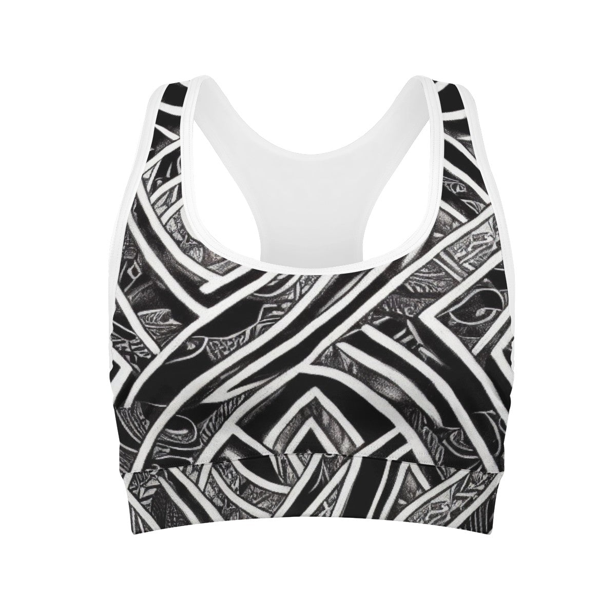 Black and White Polynesian Women Sports Bras