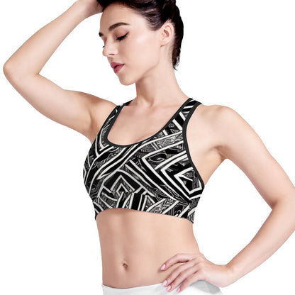 Black and White Polynesian Women Sports Bras