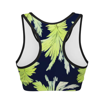 Puakenikeni - Lime Green and Black Women Sports Bras Black Binding - Luxtrini, LLC