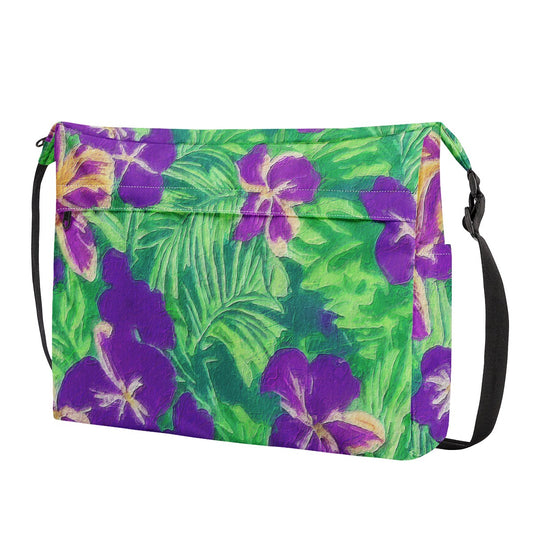 Blue Flag Iris on Green New Messenger Bag - Luxtrini, LLC