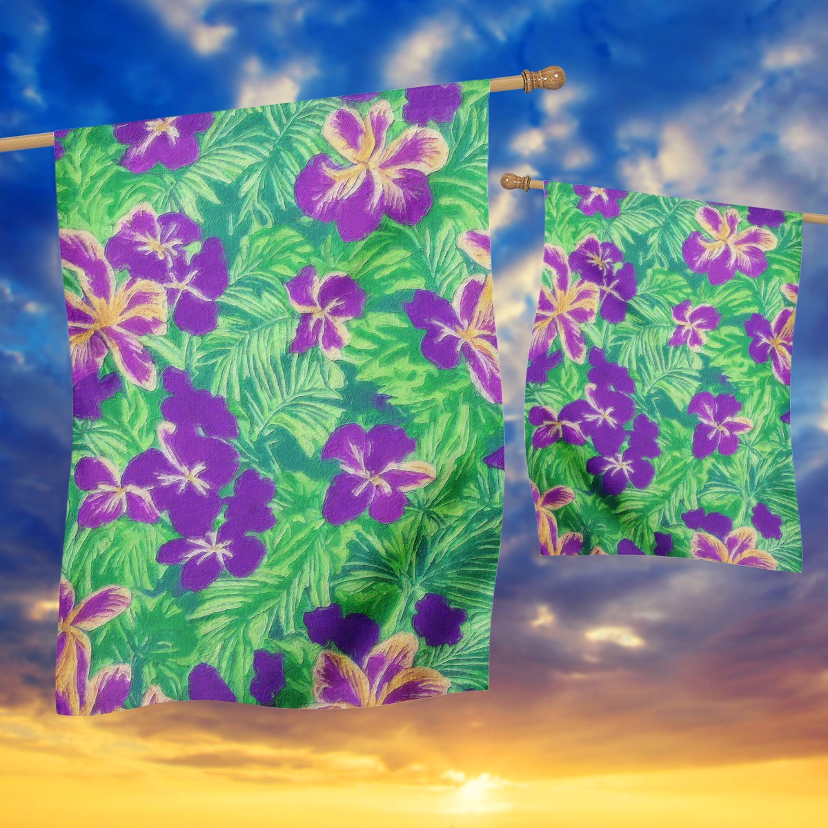 Blue Flag Iris on Green House Flags - Luxtrini, LLC