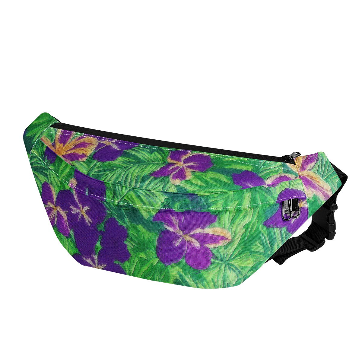 Blue Flag Iris on Green Large Fanny Bag - Luxtrini, LLC