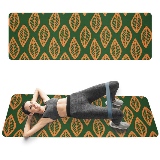African Mud Cloth #16 Green and Orange Yoga Mat