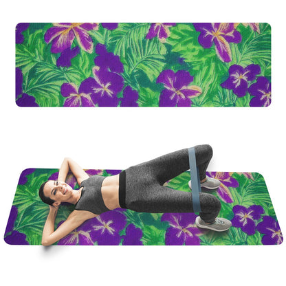 Blue Flag Iris on Green Yoga Mat - Luxtrini, LLC