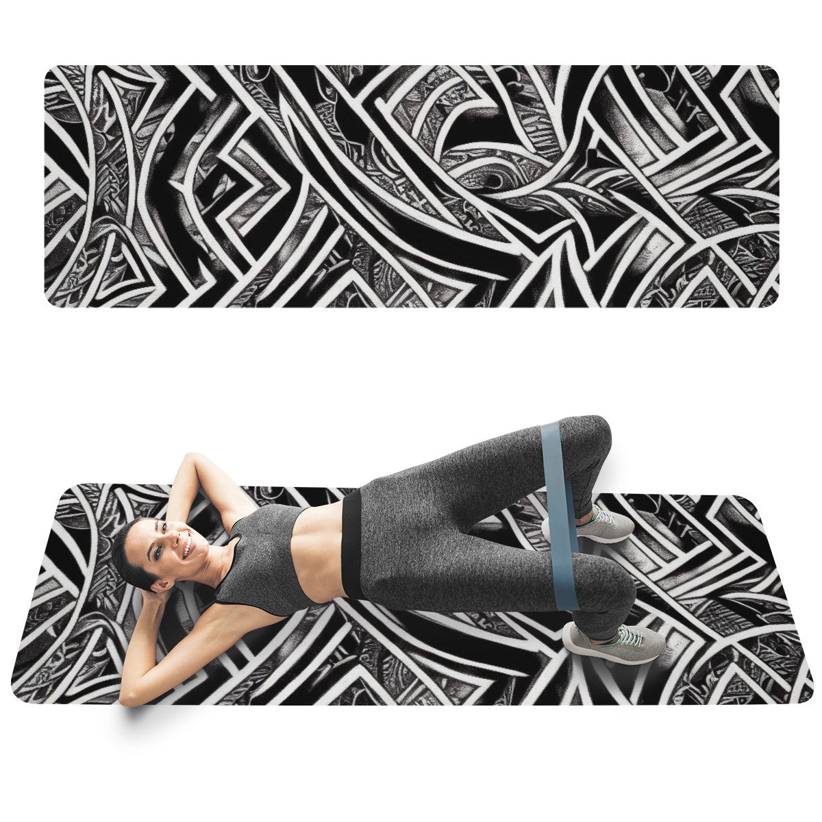 Black and White Polynesian Yoga Mat