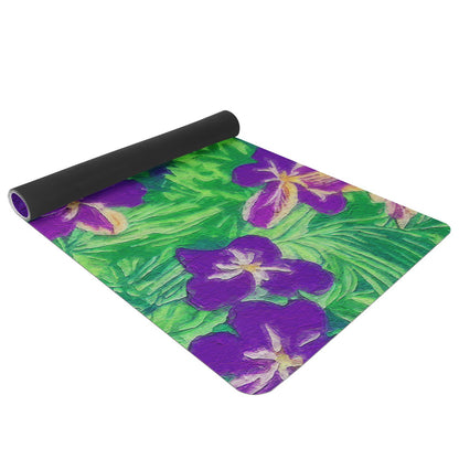 Blue Flag Iris on Green Yoga Mat - Luxtrini, LLC