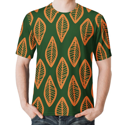 African | Ethnic | Mudcloth | #16 Green and Orange Men's  Basic Tee