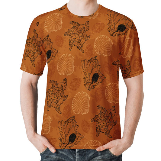 Sea Shell Ocean Design in Orange Men's  Basic Tee