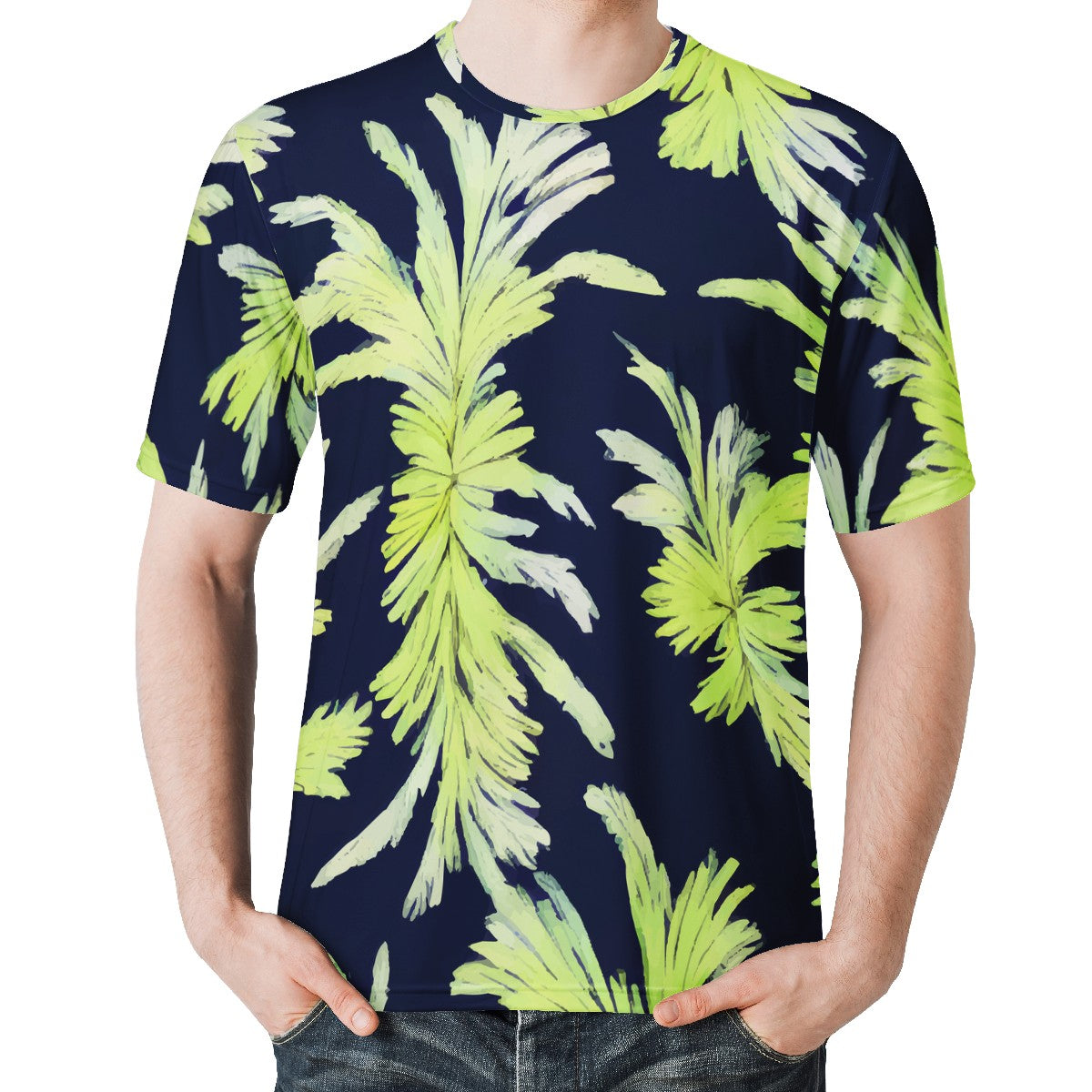 Puakenikeni - Lime Green and Black Men's All Over Print Basic Tee - Luxtrini, LLC