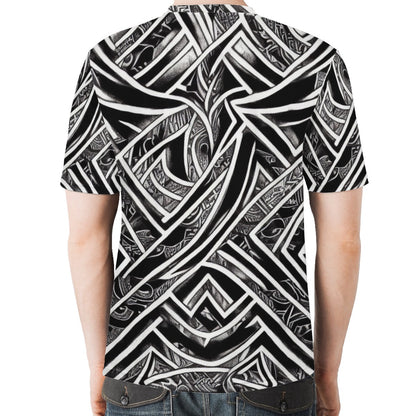 Black and White Polynesian Men's All Over Print Basic Tee