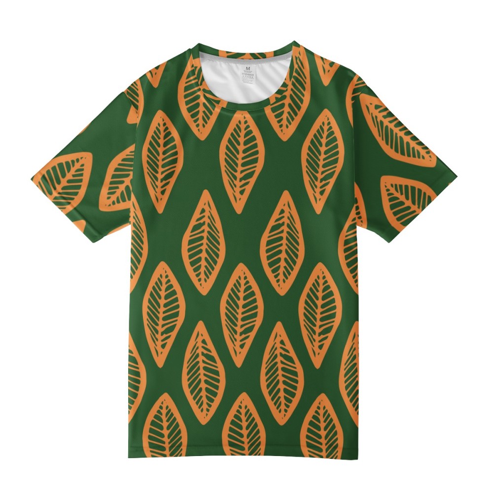 African | Ethnic | Mudcloth | #16 Green and Orange Men's  Basic Tee