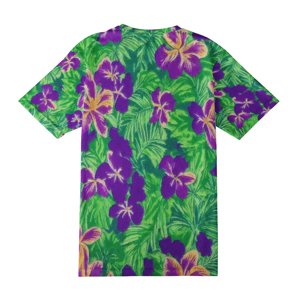 Blue Flag Iris on Green Men's All Over Print Basic Tee - Luxtrini, LLC