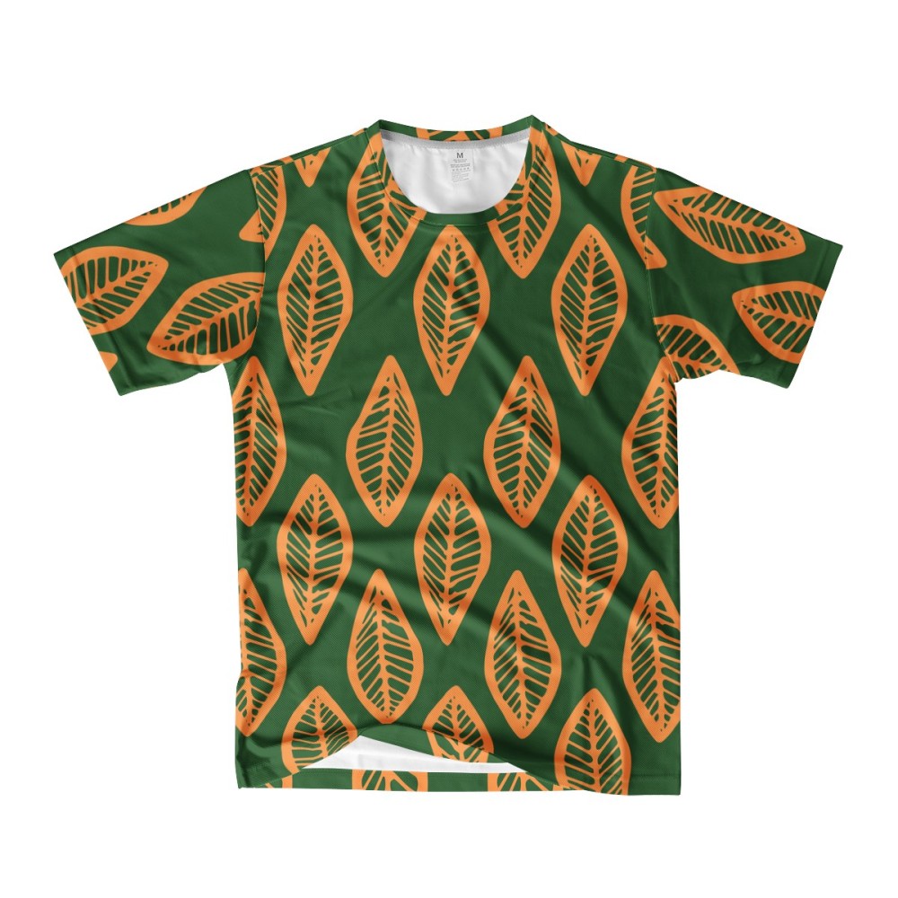 African | Ethnic | Mudcloth | #16 Green and Orange Men's  Basic Tee