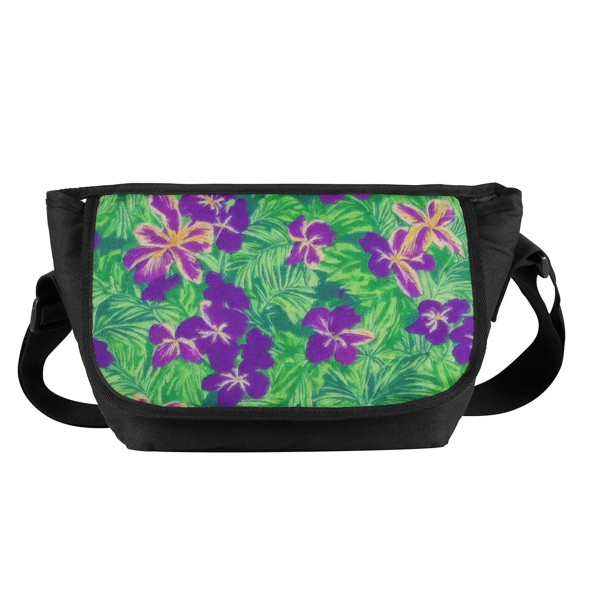 Blue Flag Iris on Green Messenger Bags - Luxtrini, LLC