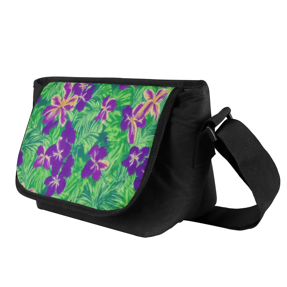 Blue Flag Iris on Green Messenger Bags - Luxtrini, LLC