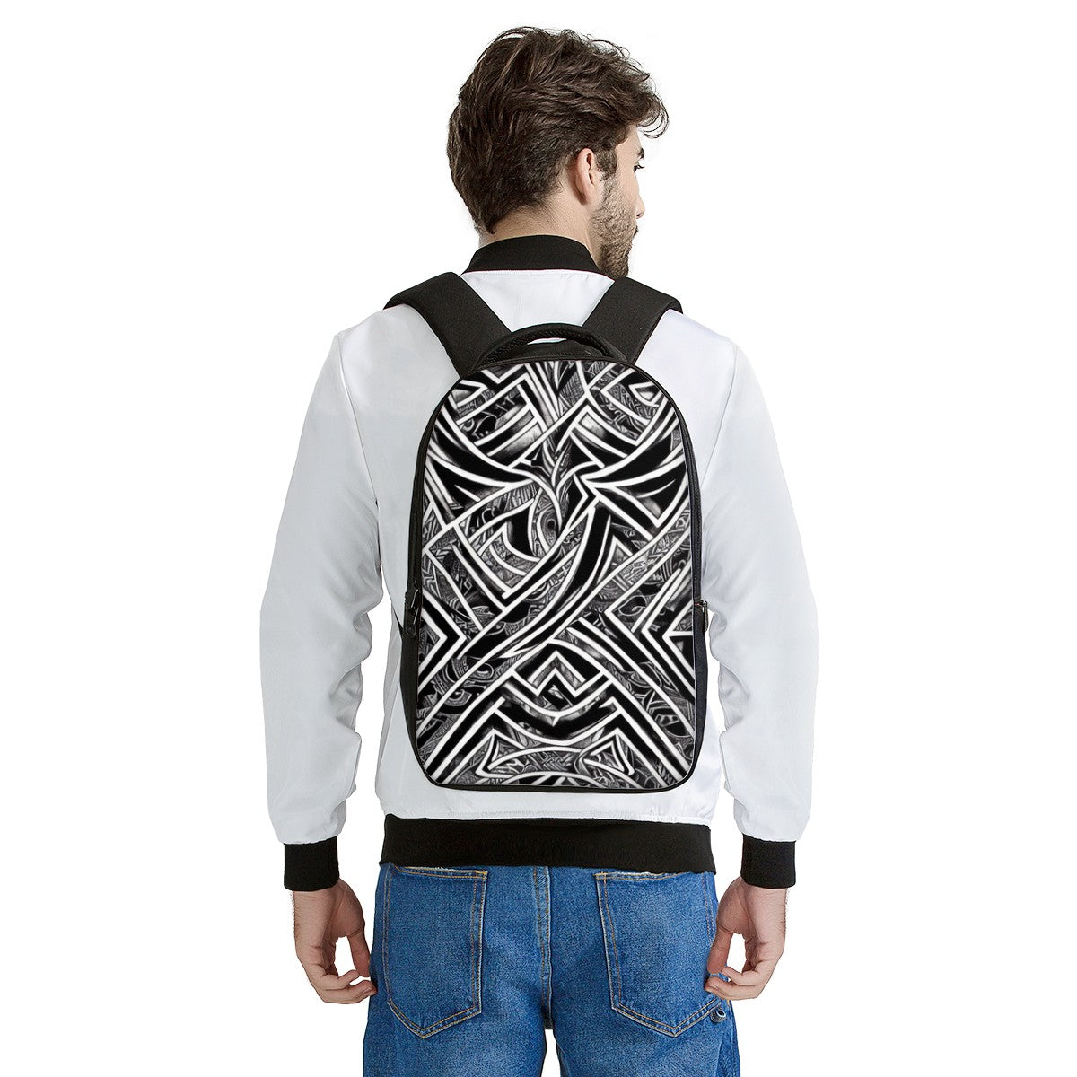 Black and White Polynesian Laptop Backpack