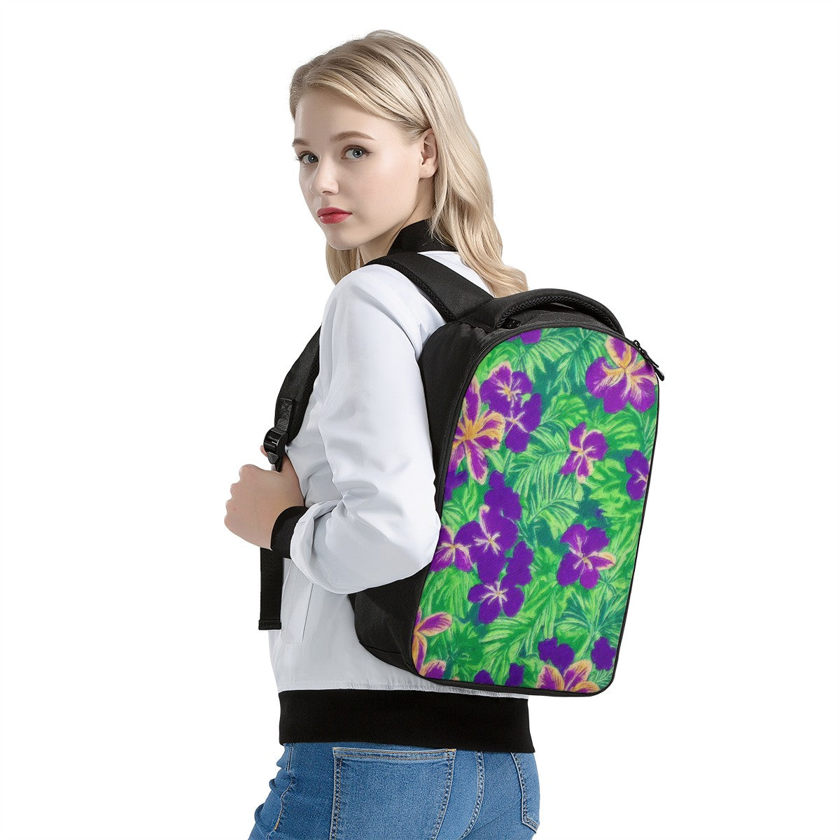 Blue Flag Iris on Green Laptop Backpack - Luxtrini, LLC