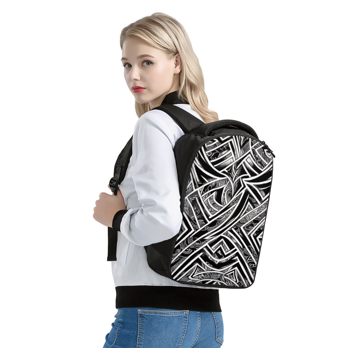 Black and White Polynesian Laptop Backpack