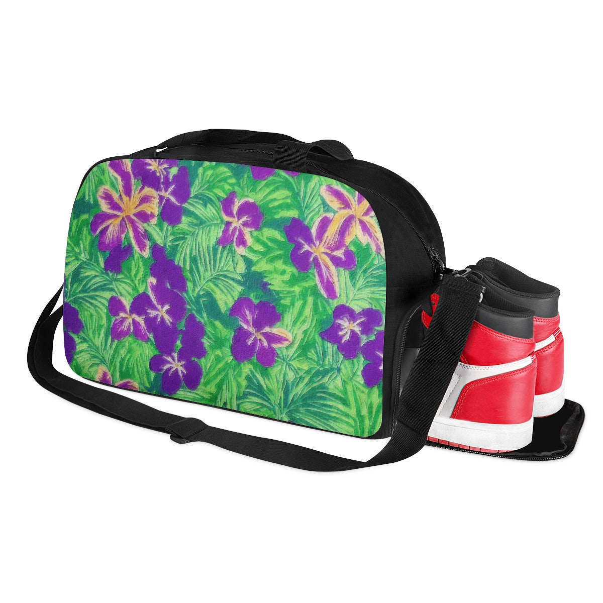 Blue Flag Iris on Green Travel Luggage Bag - Luxtrini, LLC