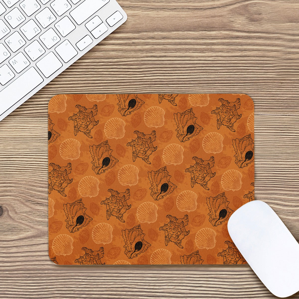 Sea Shell Ocean Design in Orange Mouse Pad - Desk Decor - Office Decor Universal ONESIZE