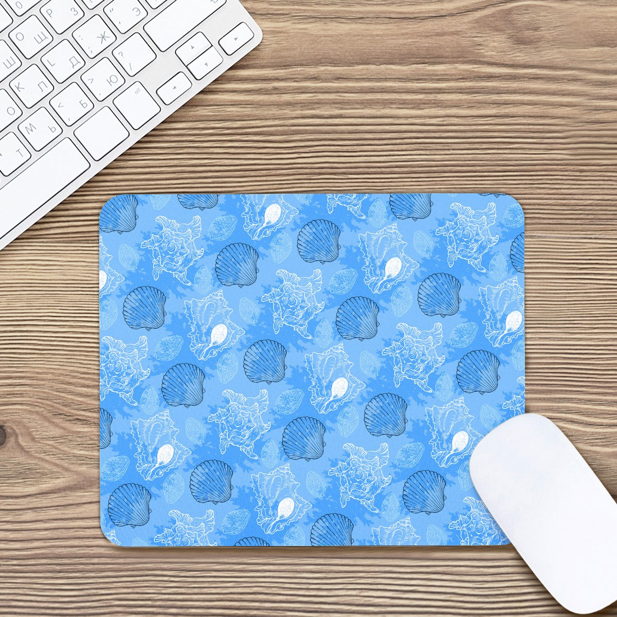 Blue Seashell Ocean Mouse Pad - Desk Decor - Office Decor