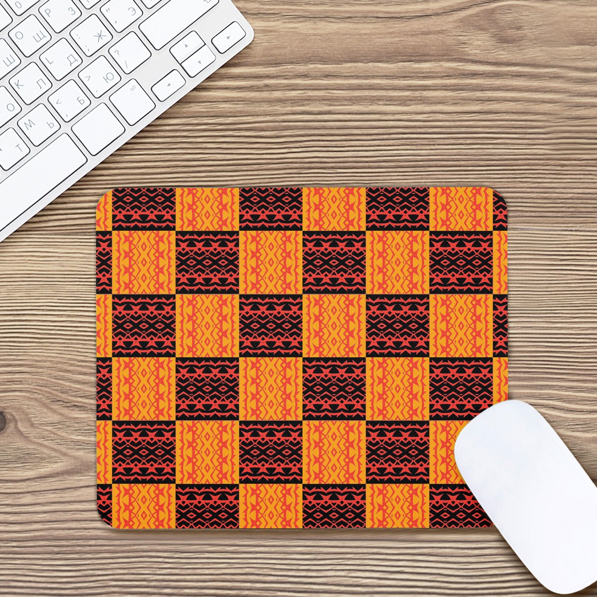 Black and Orange Tribal - Mouse Pad - Desk Decor - Office Decor