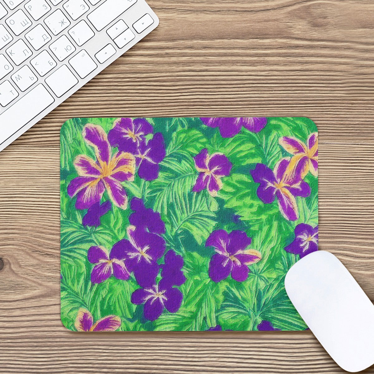 Blue Flag Iris on Green Mouse Pad - Luxtrini, LLC