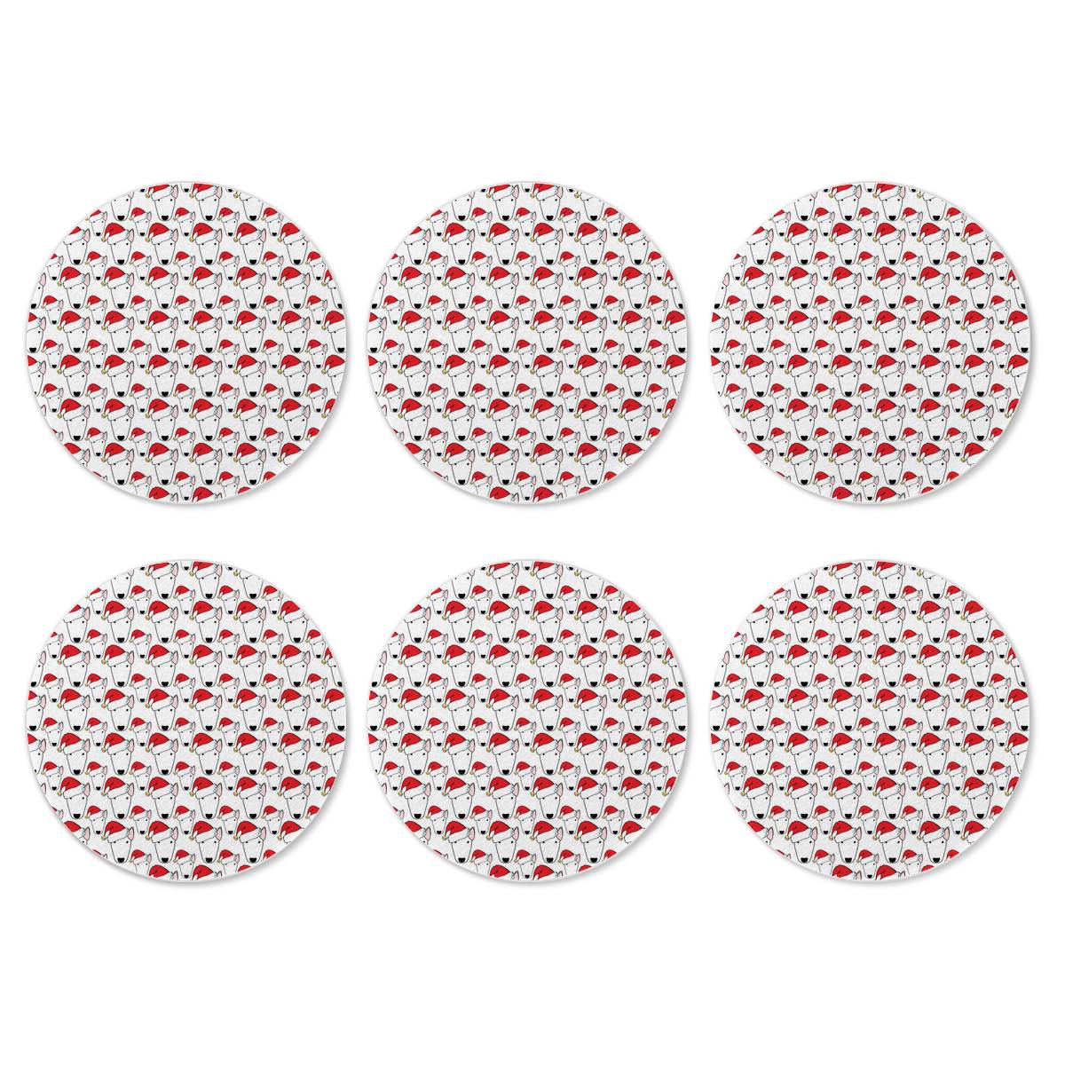 Santa Bully Christmas Pattern 6 Cup Mats Set - Coasters