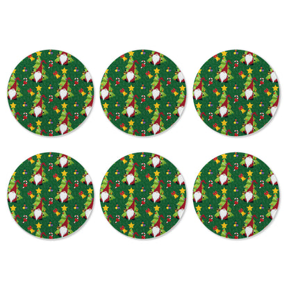 6 Pieces Cup Mats Set - Coasters - Green Christmas Gnome