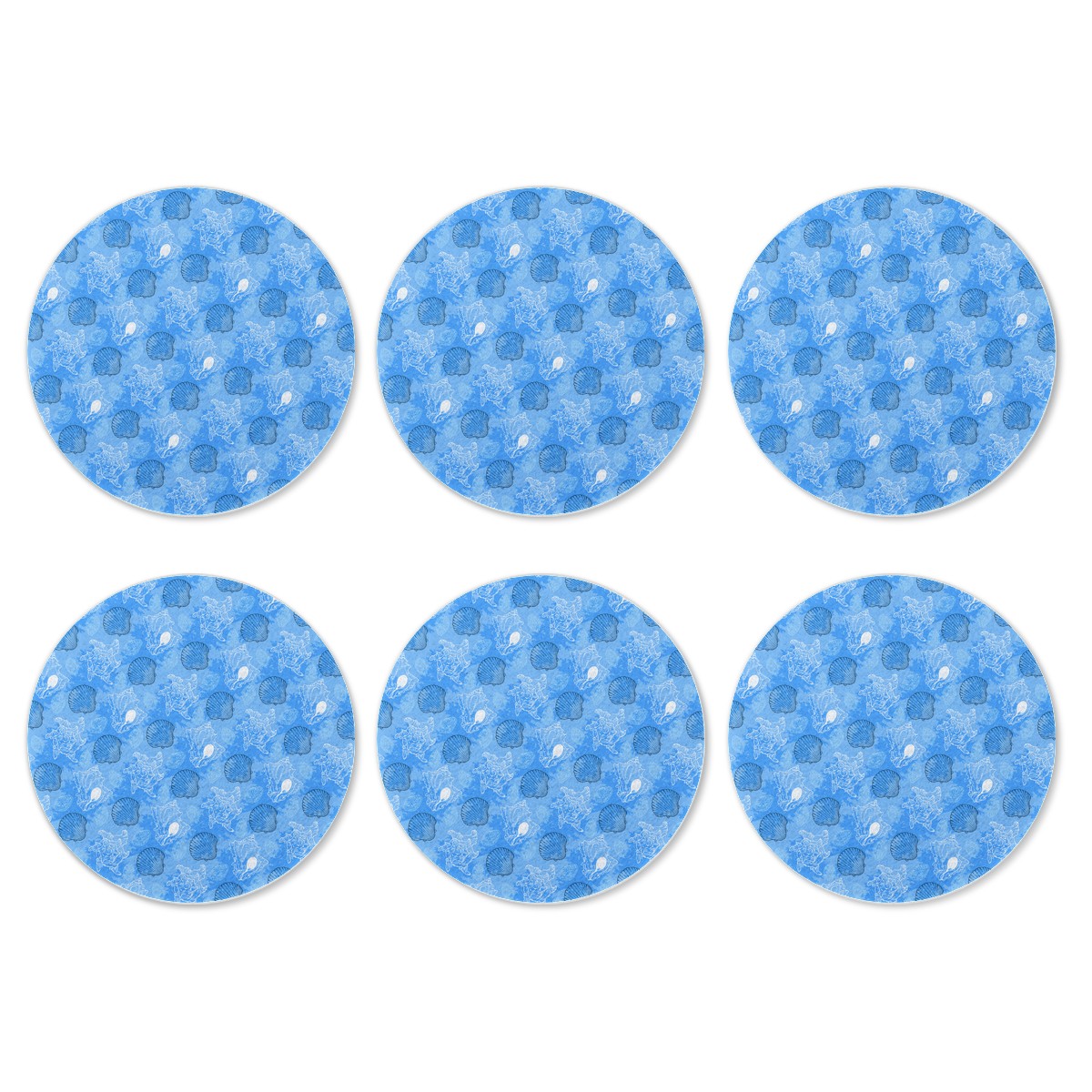 6 Pieces Cup Mats Set - Coasters - Blue Seashell Ocean