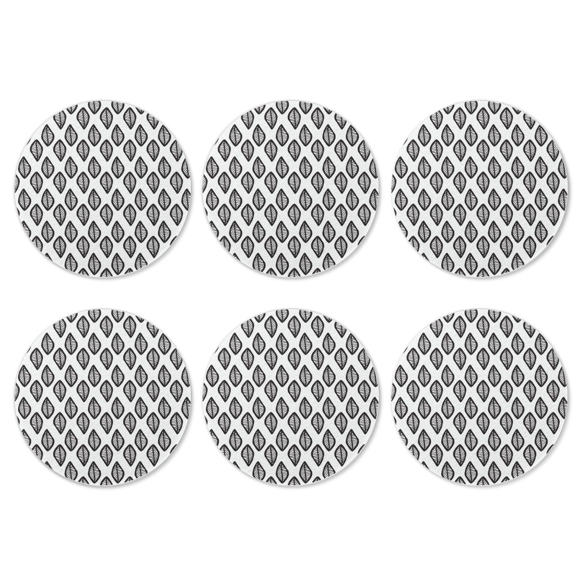 6 Pieces Cup Mats Set - Coasters - African - Ethnic - Mudcloth #16 - Black and White