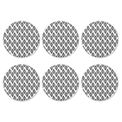 6 Pieces Cup Mats Set - Coasters - African - Ethnic - Mudcloth #16 - Black and White