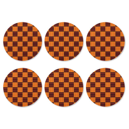 6 Pieces Cup Mats Set - Coasters - Black and Orange Tribal Design