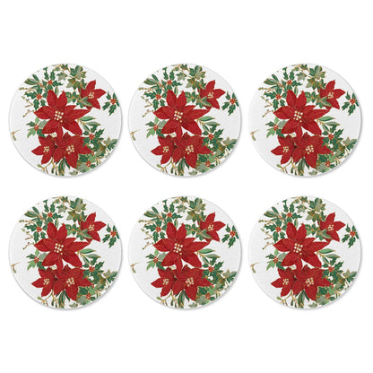 6 Pieces Cup Mats Set - Coasters - Poinsettia