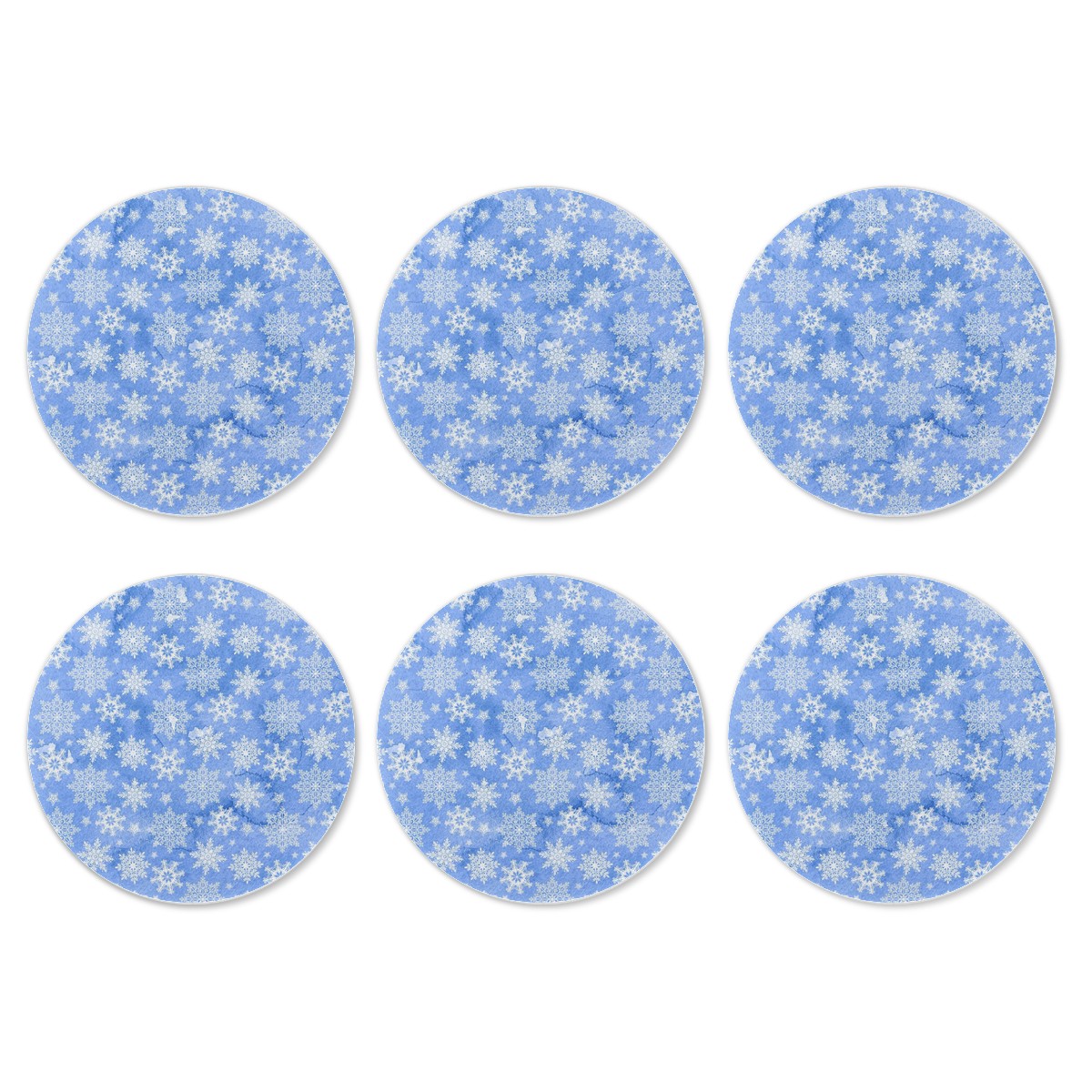 6 Pieces Cup Mats Set - Coasters - Snow Flakes | Blue