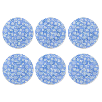 6 Pieces Cup Mats Set - Coasters - Snow Flakes | Blue