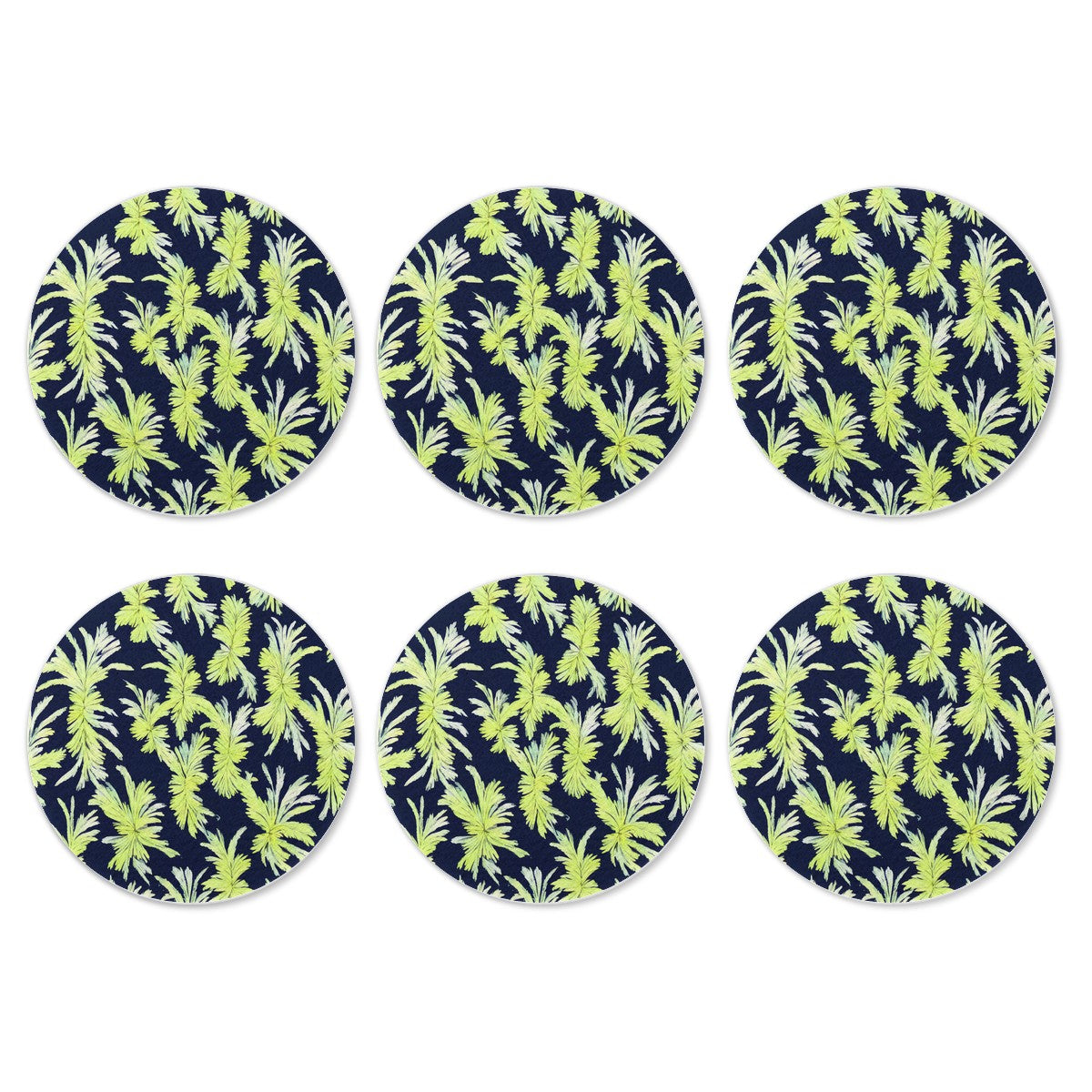 Puakenikeni - Lime Green and Black 6 Pieces Cup Mats Set - Luxtrini, LLC