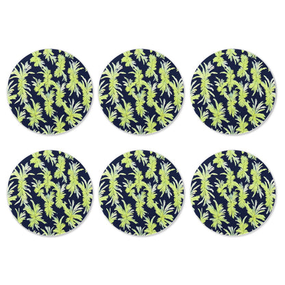 Puakenikeni - Lime Green and Black 6 Pieces Cup Mats Set - Luxtrini, LLC