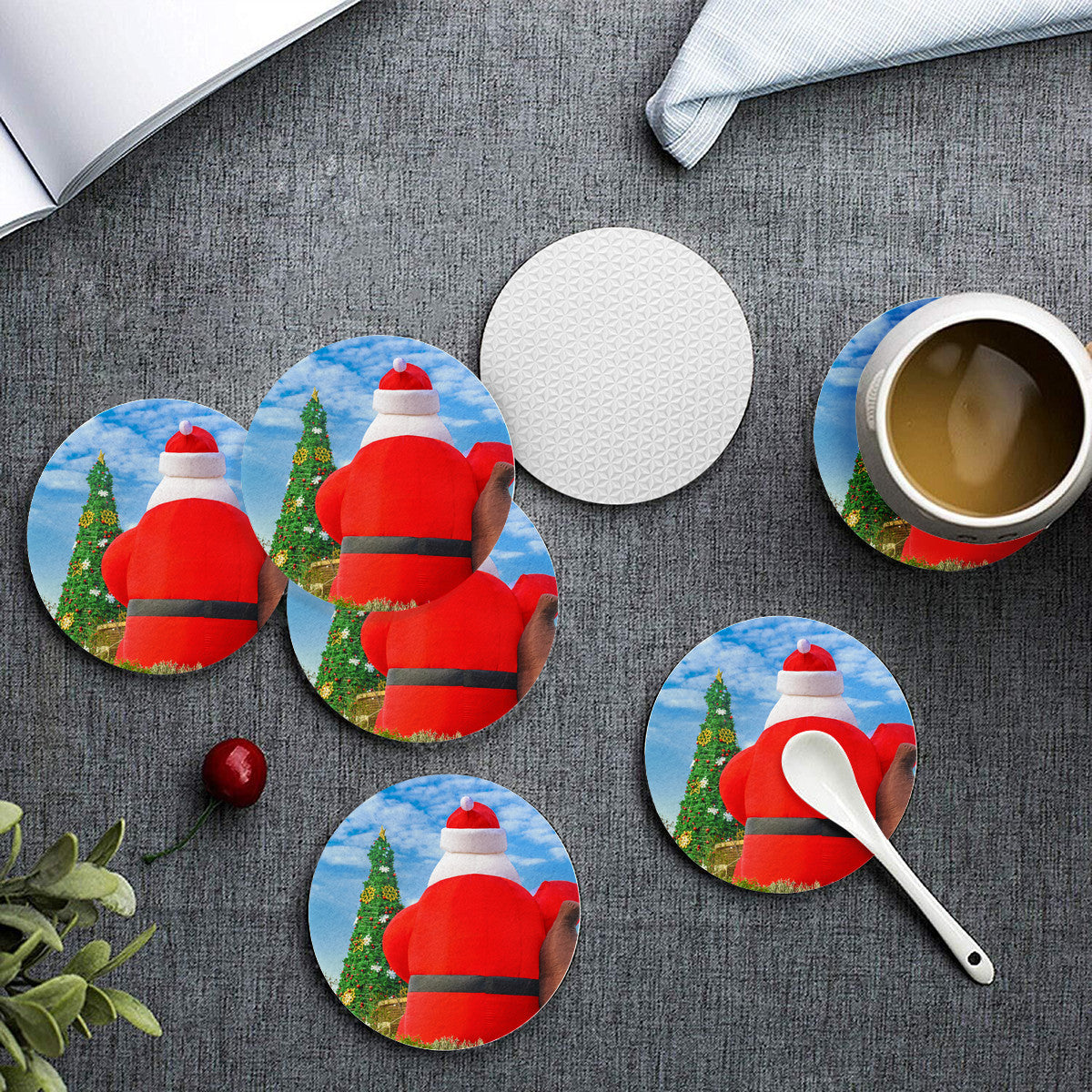 6 Pieces Cup Mats Set - Coasters - Christmas Scene Poster